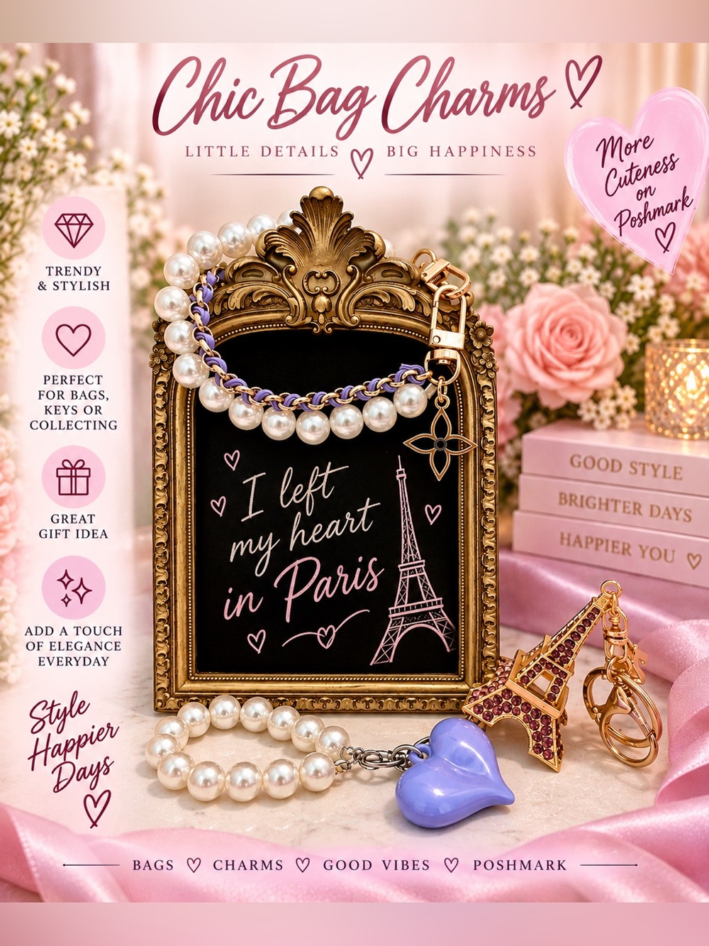 I left my heart in Paris keychain bag charm set 💜